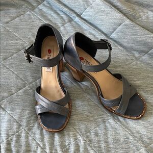 Two Lips Blue Crisscross Ankle-Strap Block Heels